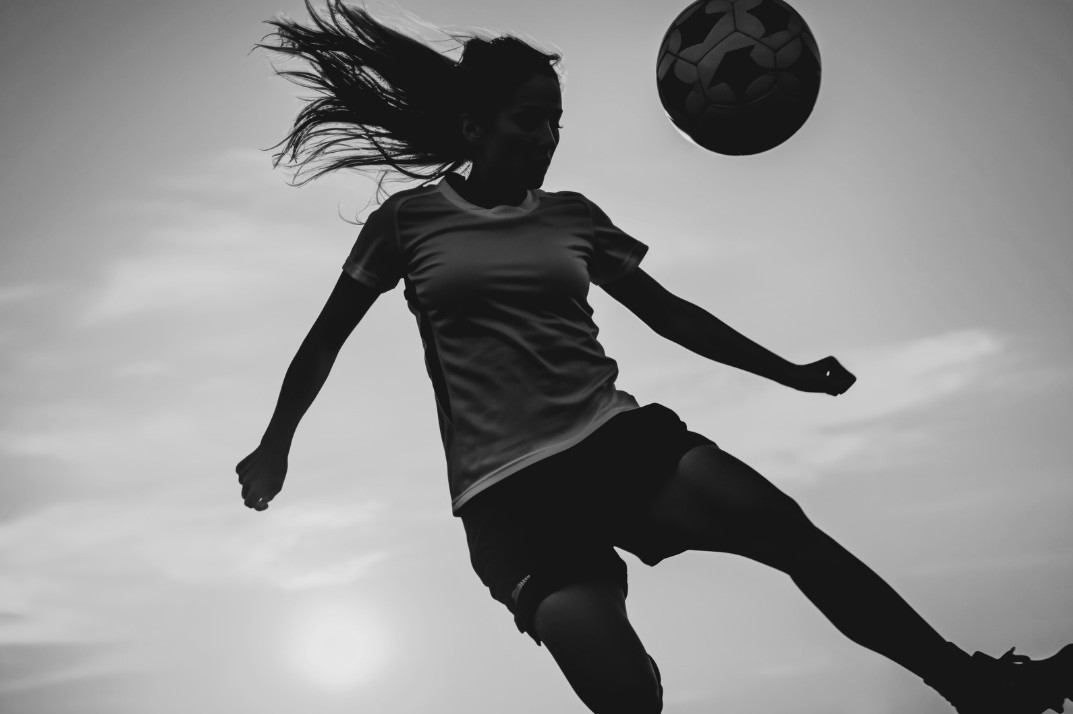 Foto de mulher jogando futebol, ilustrando a defesa da matria dos esportes femininos