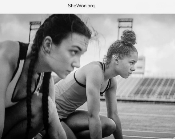 Página inicial do site SheWon.org, plataforma que registra conquistas de atletas mulheres em competições femininas