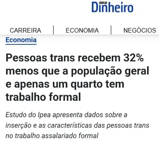 Manchete da Istoé sobre estudo do ipea a respeito de empregabilidade trans