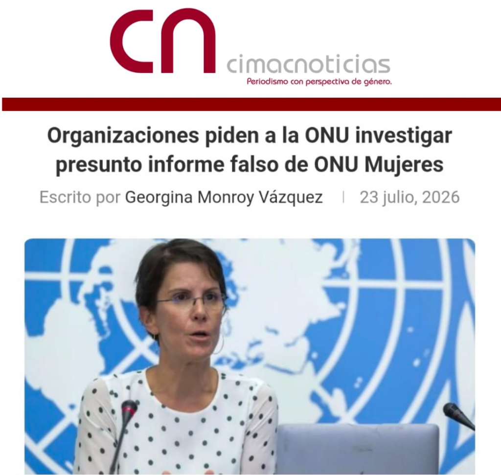 Manchete jornal mexicano Cinacnoticias sobre perseguição da ONU Mulheres a Reem Alsalem