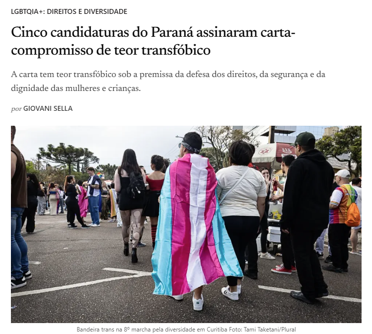 Manchete reportagem Jornal Plural sobre Carta-Compromisso da MATRIA para as Eleições 2026