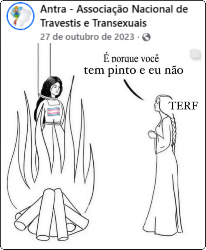Imagem postada pela ANTRA dizendo que mulheres têm inveja do pênis de travestis 